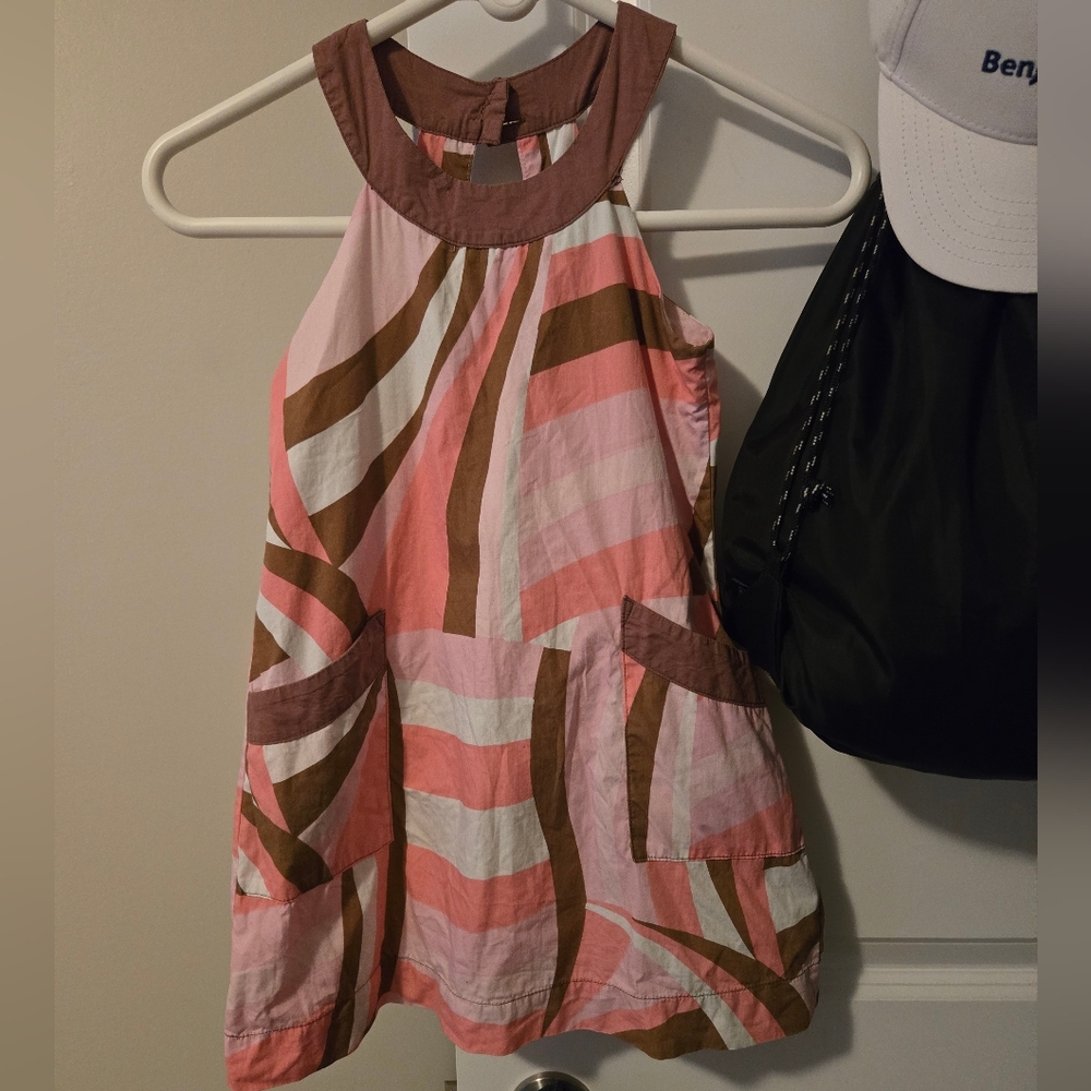 Pink and Brown Girl's Striped Halter Dress